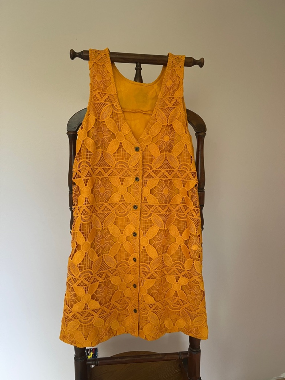 NWT Anthropologie Crochet Overlay Sleeveless Dress in Mustard Yellow - Picture 3 of 4